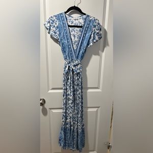 Blue and white wrap dress